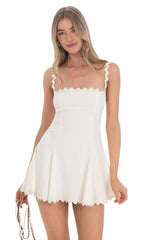 Wavy Fit and Flare Dress in White