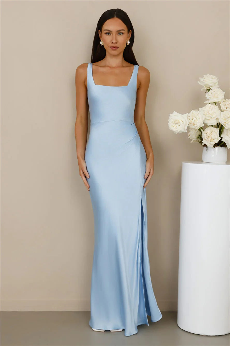 The Evelina Satin Maxi Dress Blue