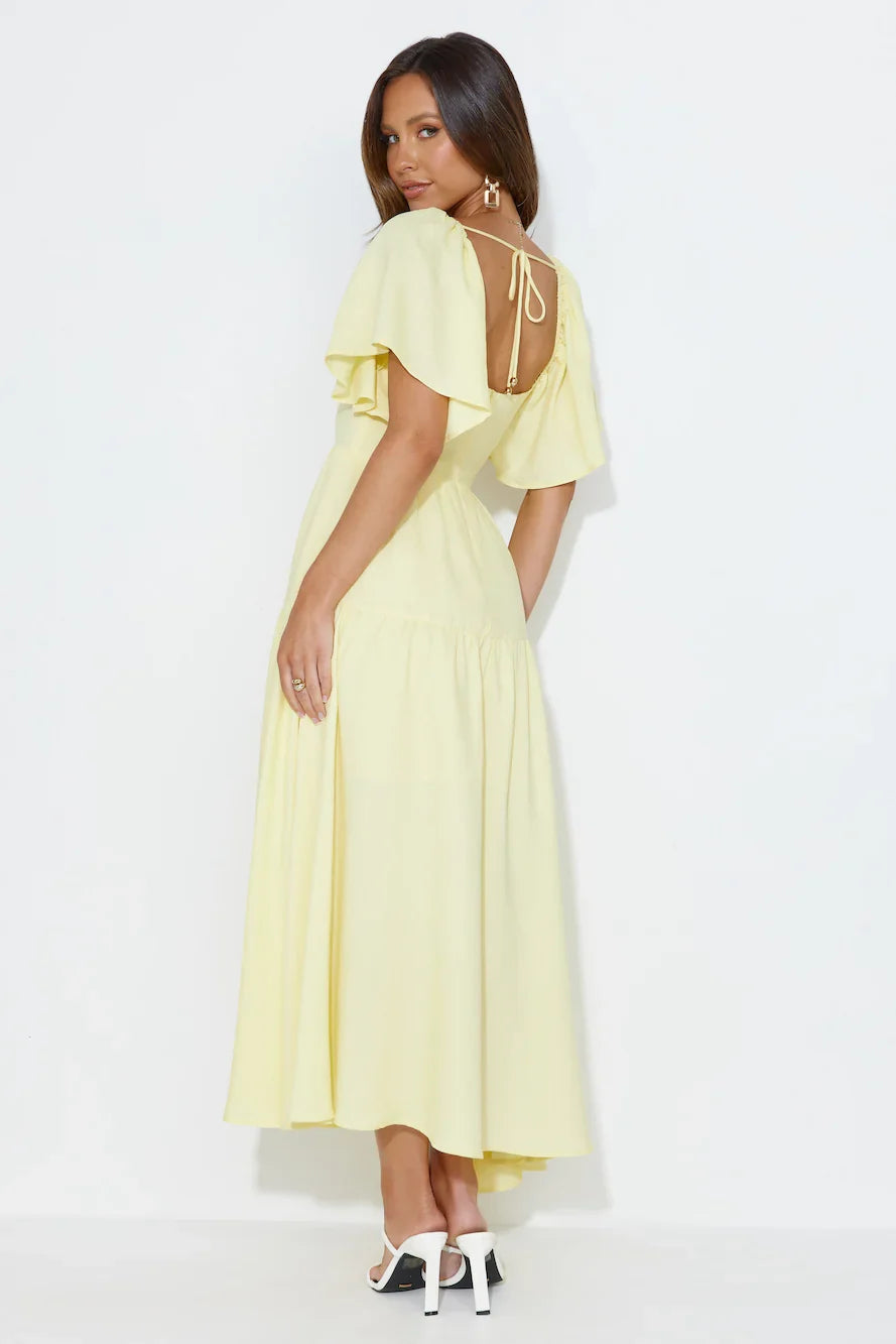 Summertime Heat Puff Sleeve Maxi Dress Yellow