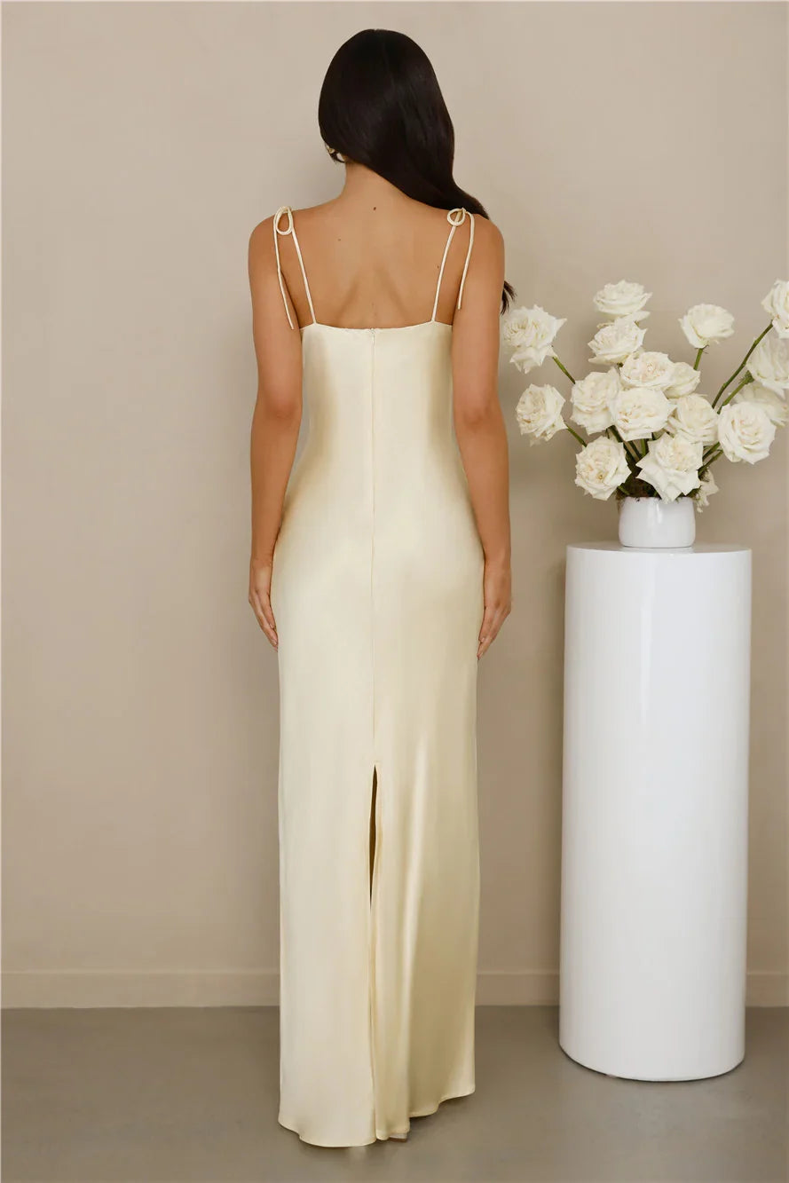 The Penelope Cowl Satin Maxi Dress Yellow