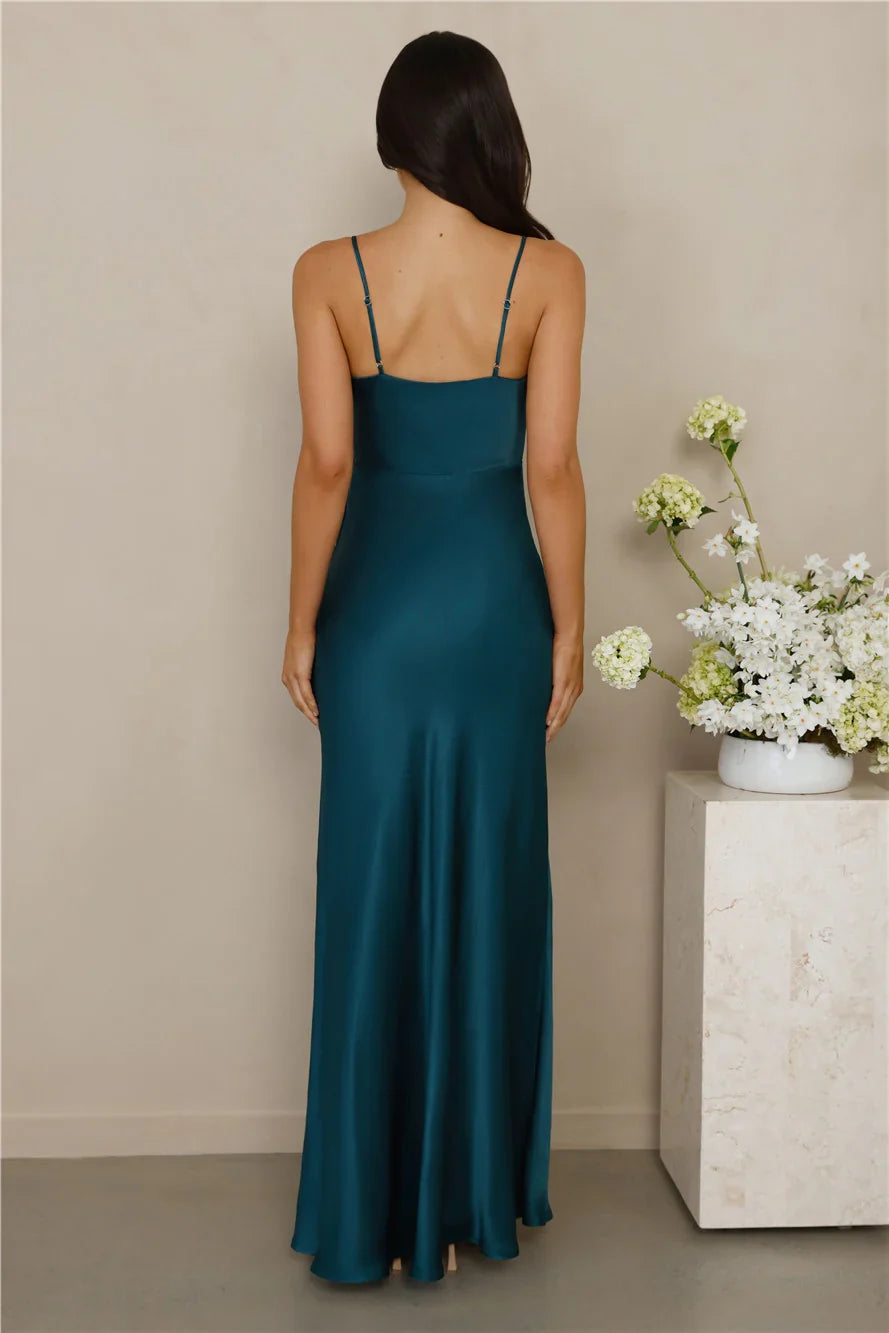 The Violetta Satin Maxi Dress Teal