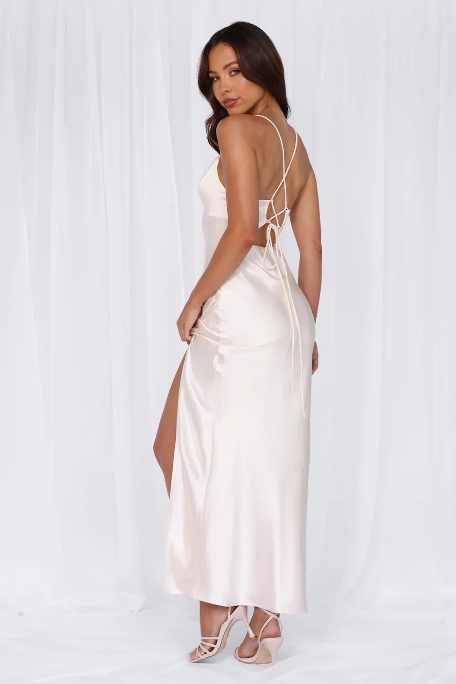 The Sophia Satin Maxi Dress Pearl