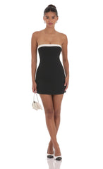 White Trim Strapless Dress in Black