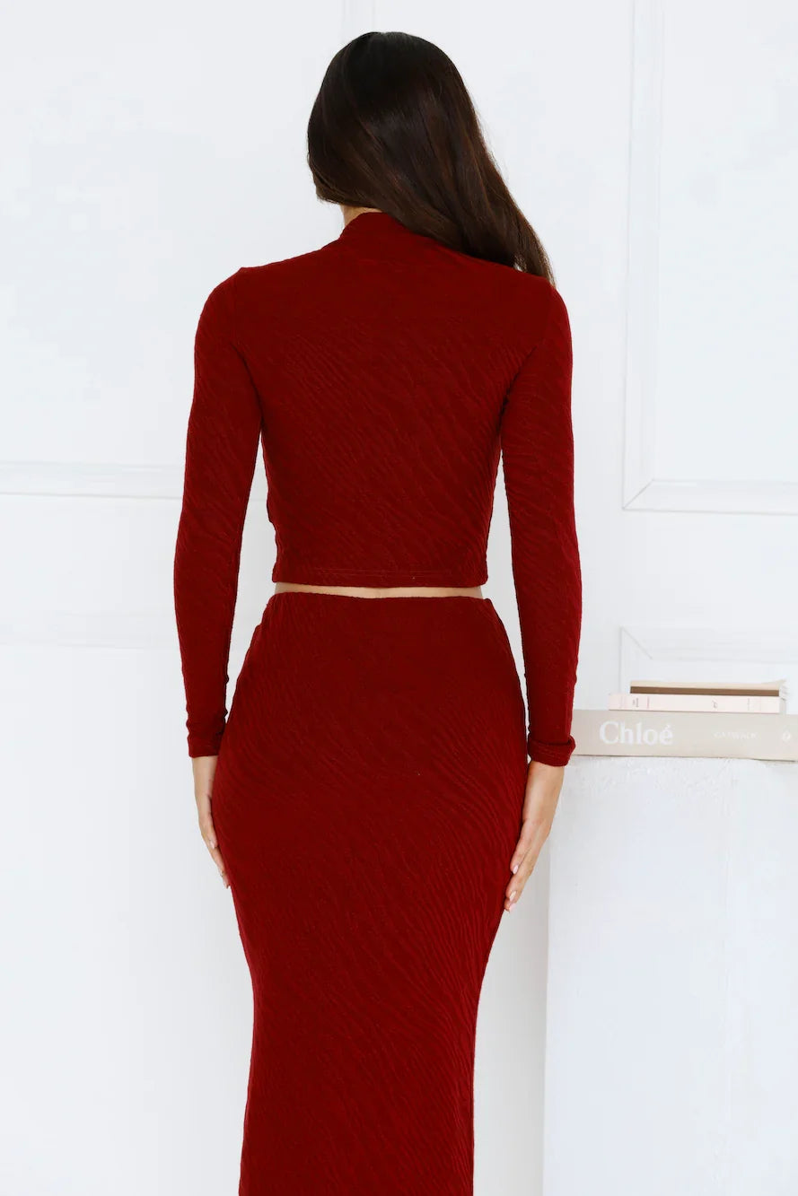 Velvet Whispers Long Sleeve Top Wine