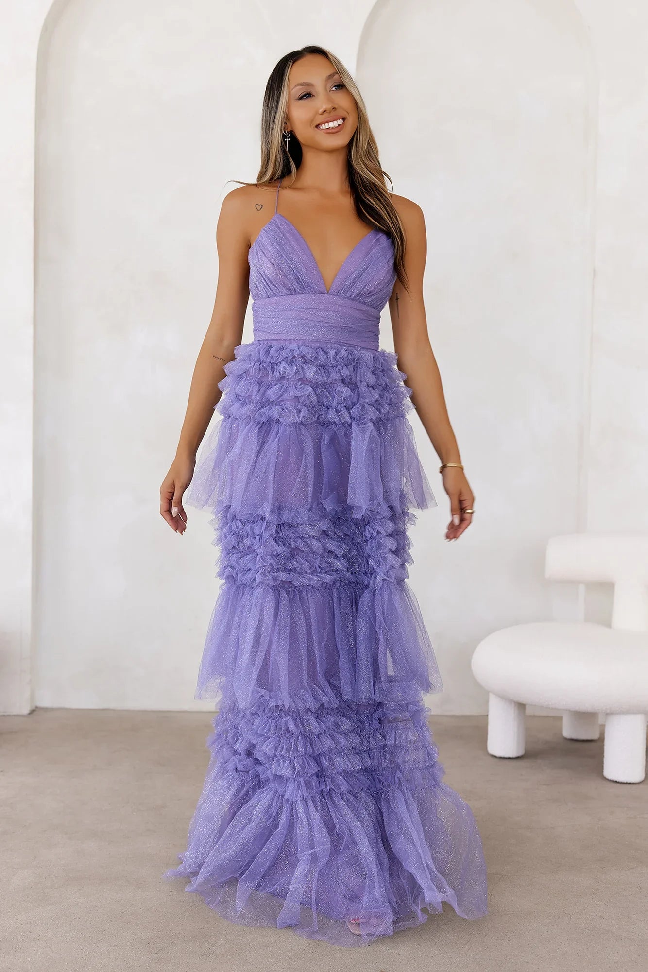 Twinkle Season Glitter Maxi Dress Dusty Violet