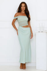 Velvet Sky Off Shoulder Mesh Maxi Dress Sage