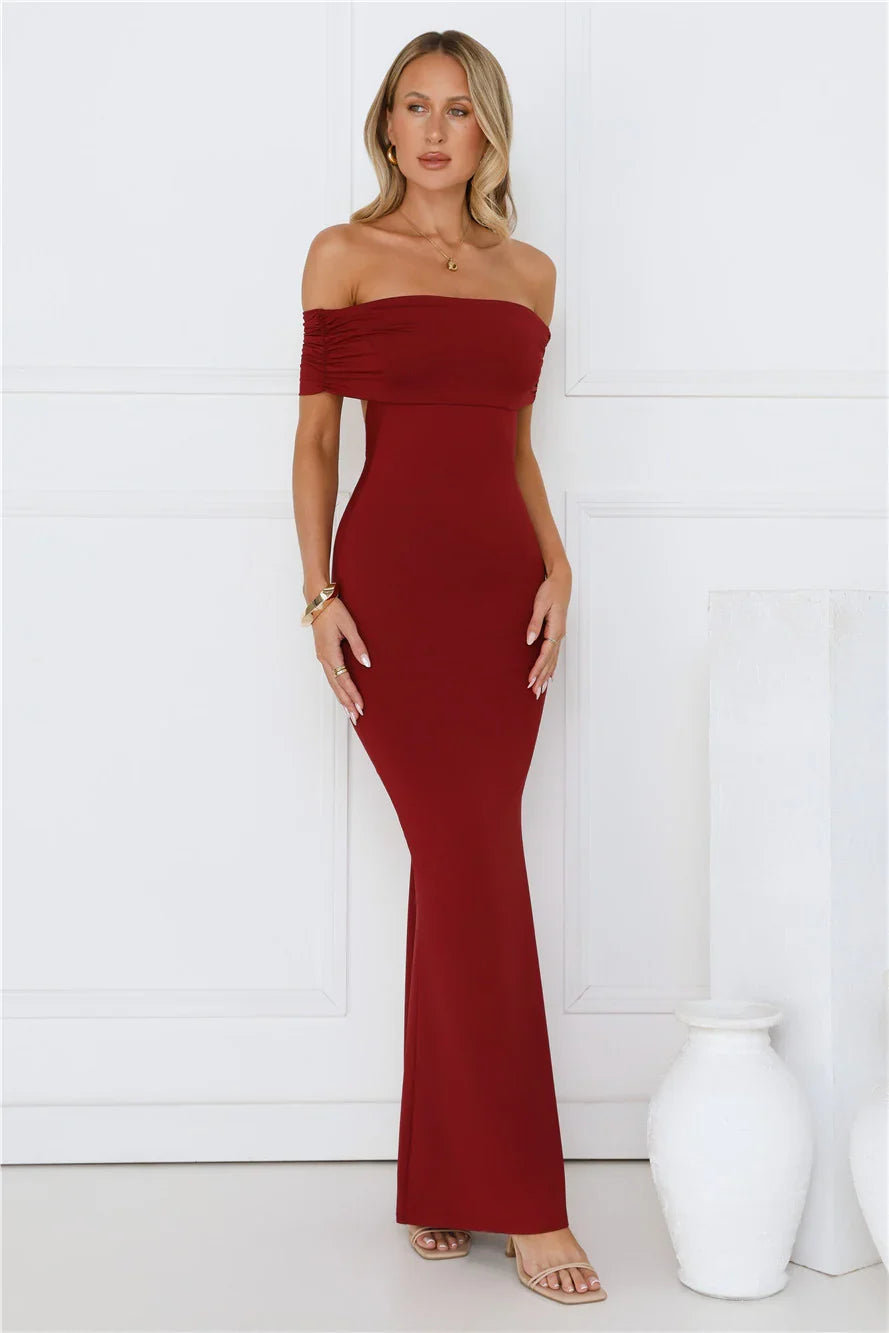 Vibe On Point Off Shoulder Maxi Dress Wine