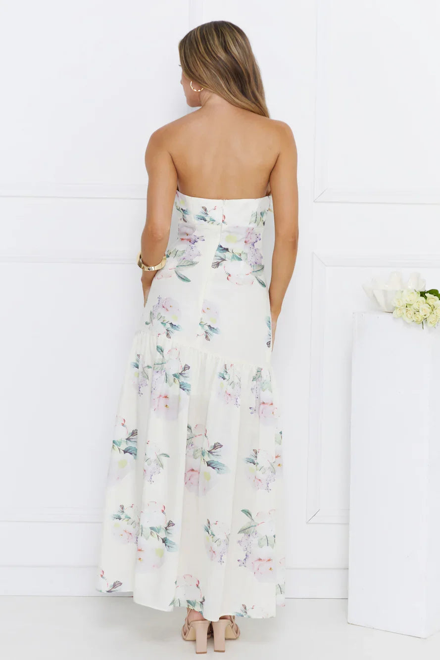 Sunset Whispers Strapless Maxi Dress Cream